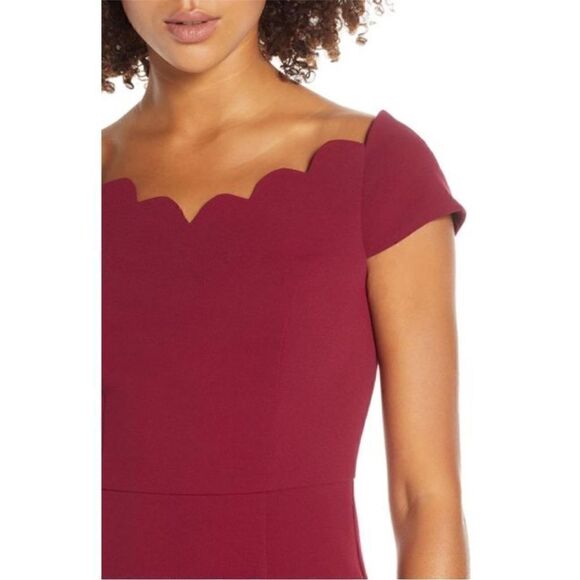 New women’s Harlyn Burgundy Dress Scalloped large short sleeve semi formal midi - Picture 8 of 8